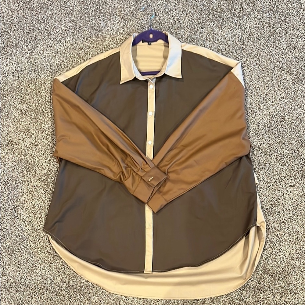 Fashion Nova Brown and Tan Colorblock Top - Picture 3 of 4